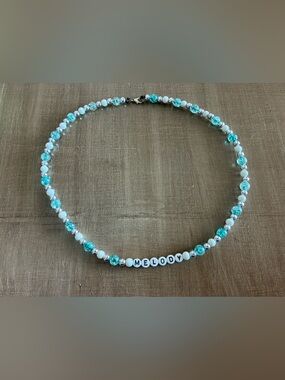 Personalized "Melody" Aqua Beaded Name Necklace